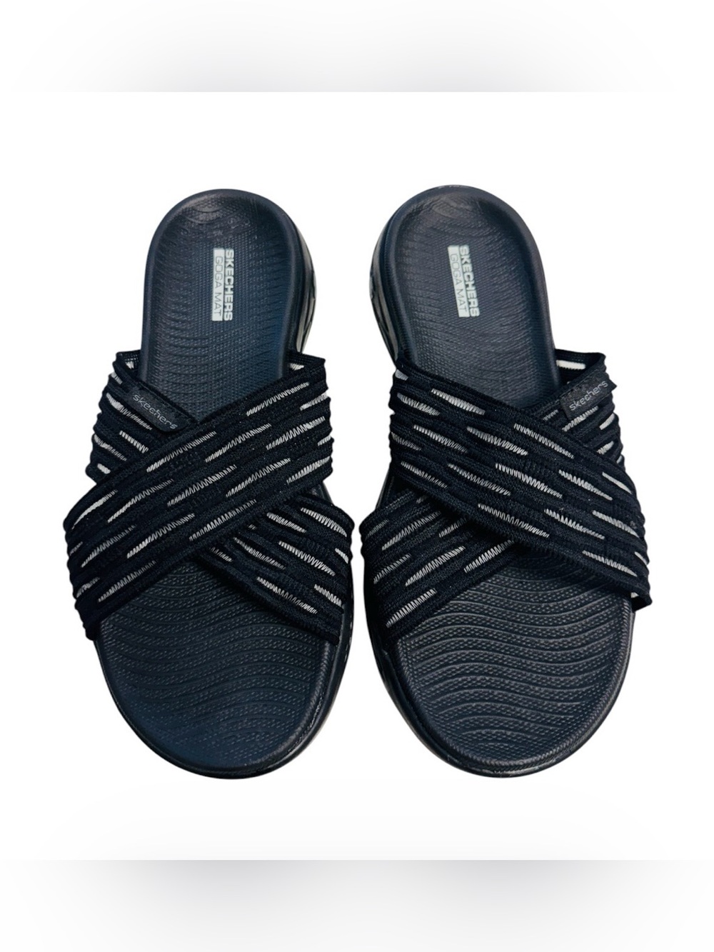 Skechers Goga Mat Black Crisscross Slide Sandals Women’s Size 7